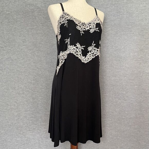 Rachel Roy Black Y2K Slip Dress Size M Coquette Dark Fairy Romantic Dainty Lace - Picture 2 of 11